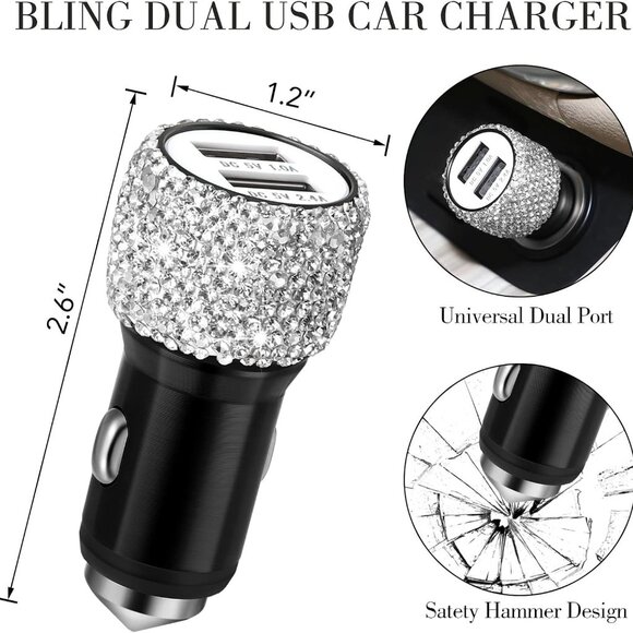 20 Pcs Bling Car Accessories Set - Silver Rhinestone Vehicle Accessories Set - Picture 3 of 7